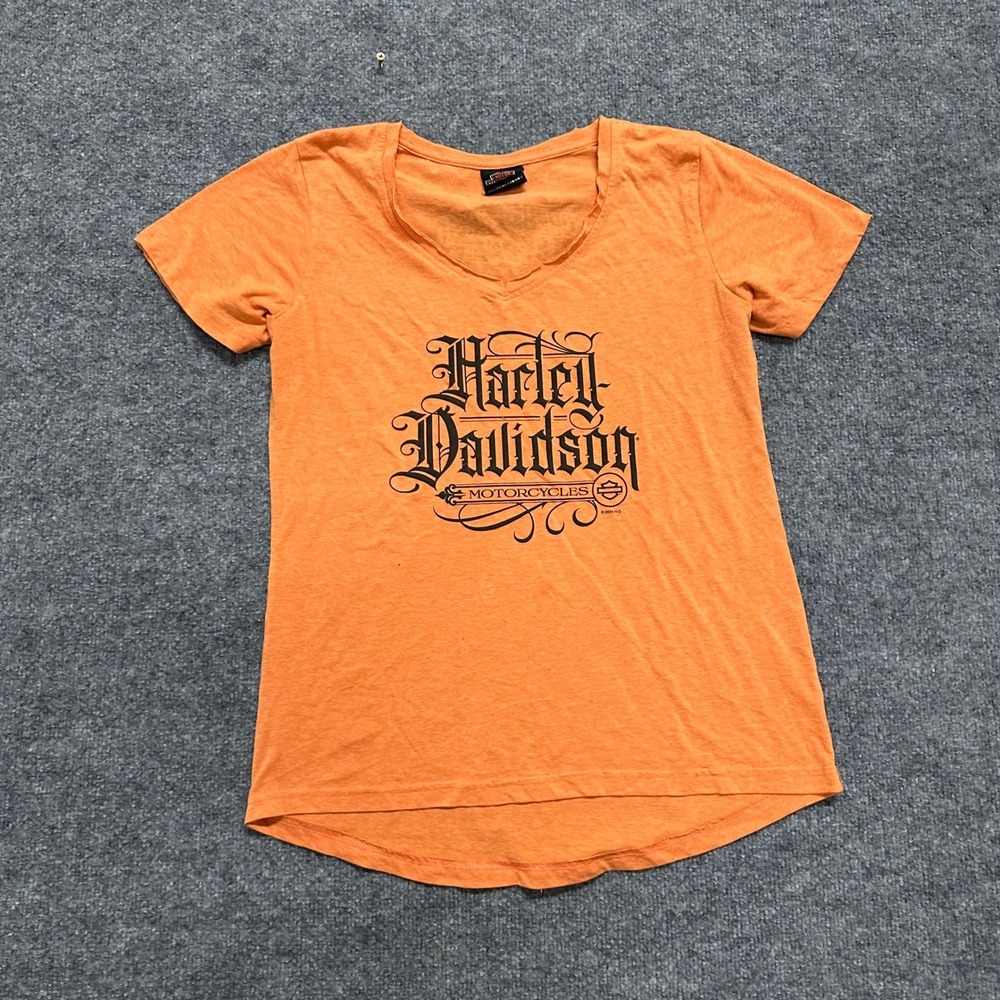 Harley-Davidson T-Shirt Womens Size M Orange V-Neck Corpus Christi Texas Graphic